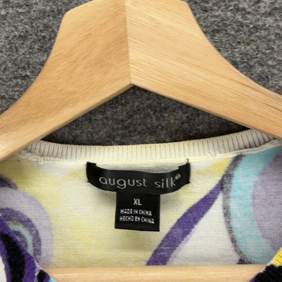 August Silk Cardigan Women XL Purple Geometric Button Up Long Sleeve Casual - Picture 3 of 6